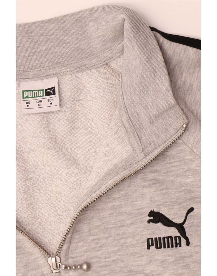 Puma Mens Zip Neck Sweatshirt Jumper Medium Grey Flecked Cotton
