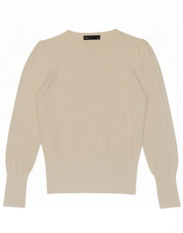 Marks & Spencer Womens Crew Neck Jumper Sweater UK 8 Small White Viscose