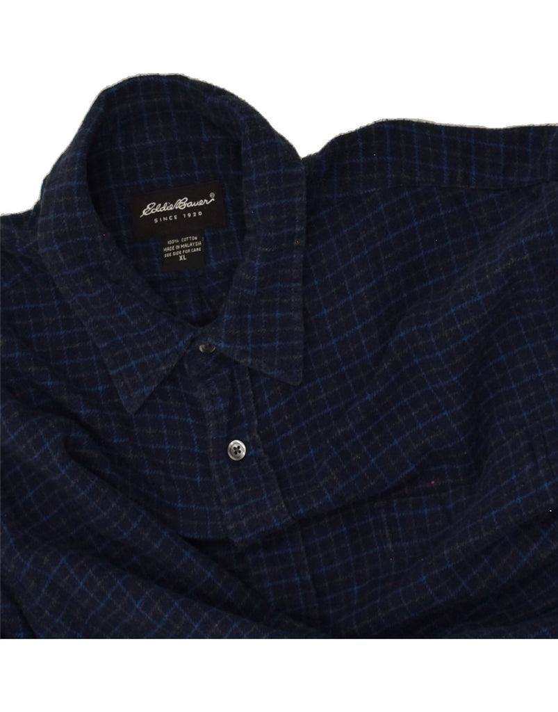 EDDIE BAUER Mens Flannel Shirt XL Navy Blue Check Cotton | Vintage Eddie Bauer | Thrift | Second-Hand Eddie Bauer | Used Clothing | Messina Hembry 
