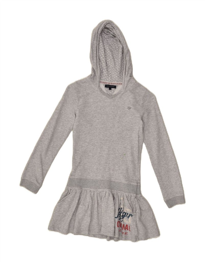 TOMMY HILFIGER Girls Hooded Jumper Dress 7-8 Years Grey Cotton | Vintage Tommy Hilfiger | Thrift | Second-Hand Tommy Hilfiger | Used Clothing | Messina Hembry 