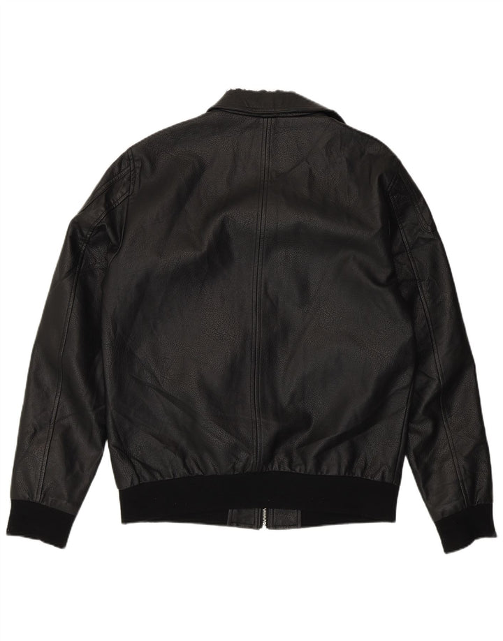 Jack & Jones Mens Faux Leather Jacket UK 38 Medium Black Polyester