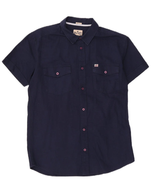 Wrangler Mens Slim Fit Shirt Large Navy Blue Cotton