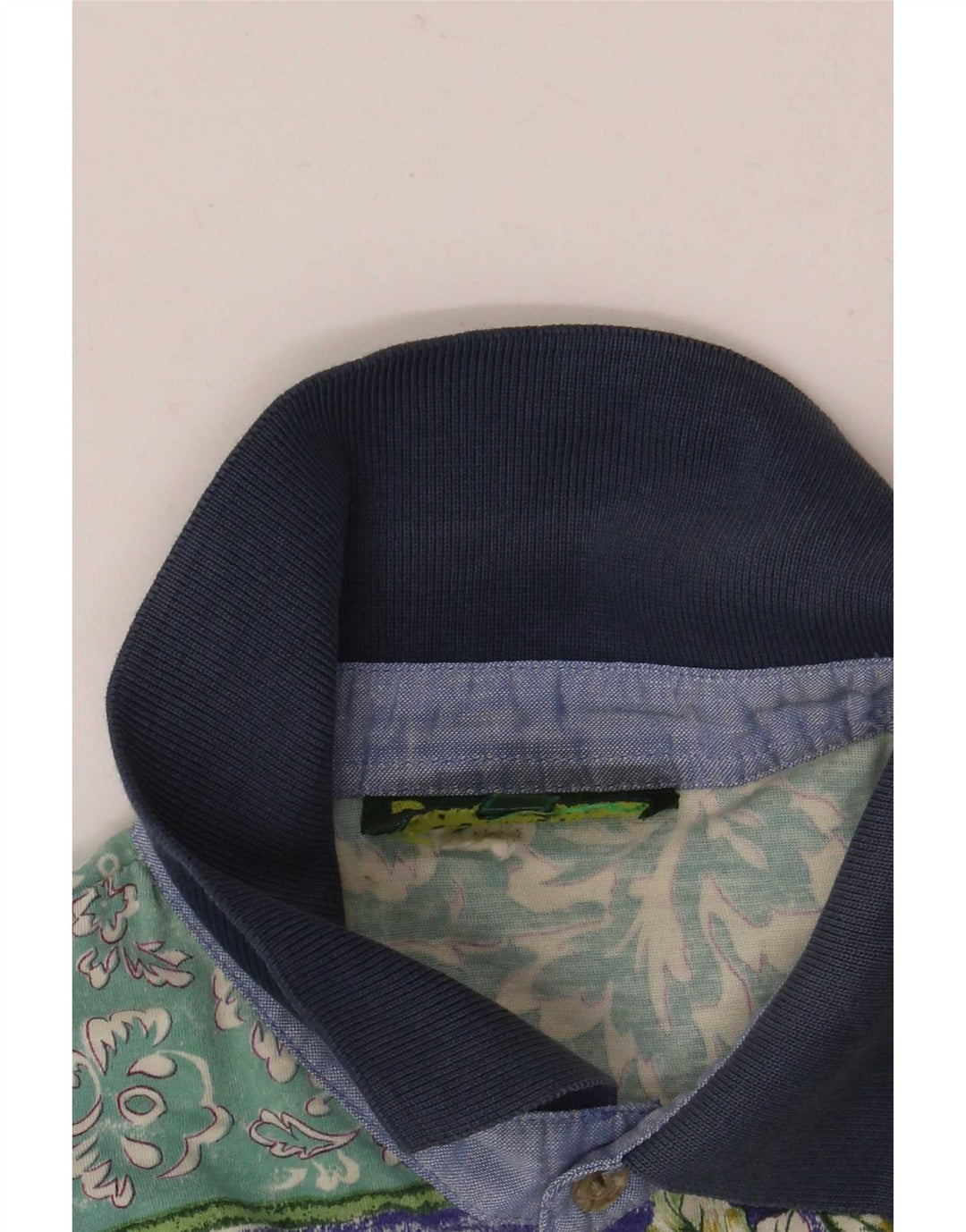 Vintage Mens Polo Shirt Medium Green Floral Cotton