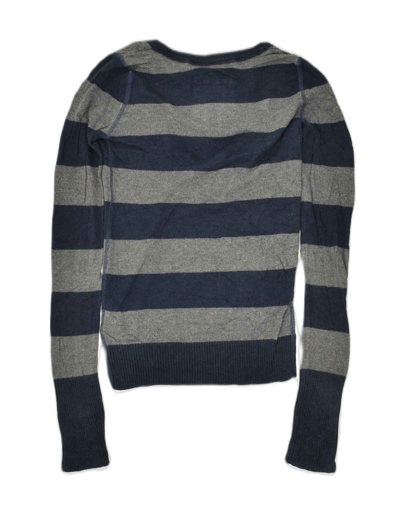 HOLLISTER Womens California Cardigan Sweater UK 12 Medium Grey Striped, Vintage & Second-Hand Clothing Online