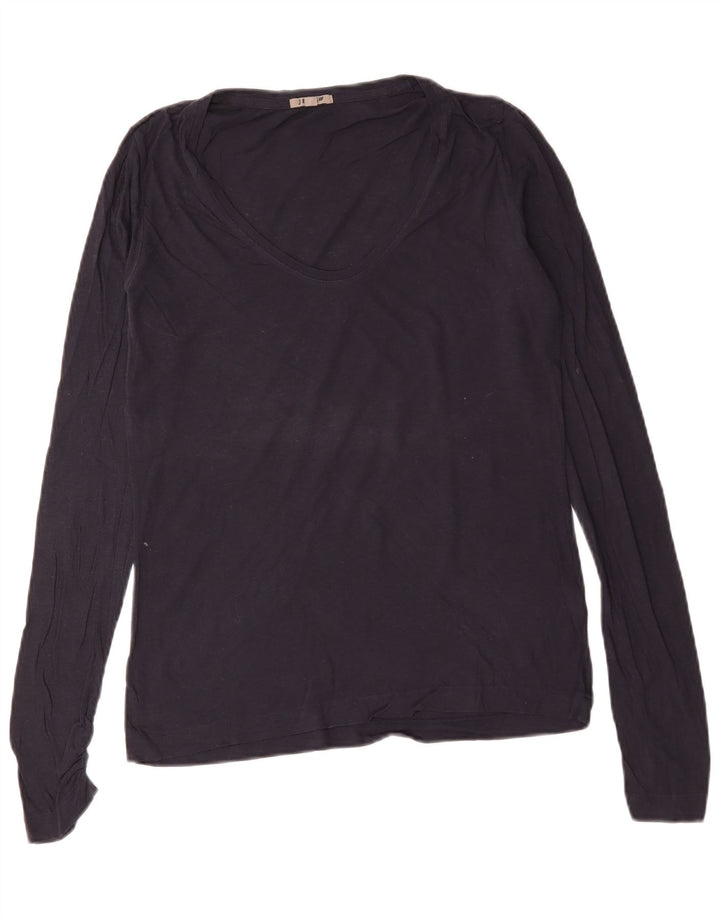 Jigsaw Womens Top Long Sleeve UK 14 Large Navy Blue Cotton