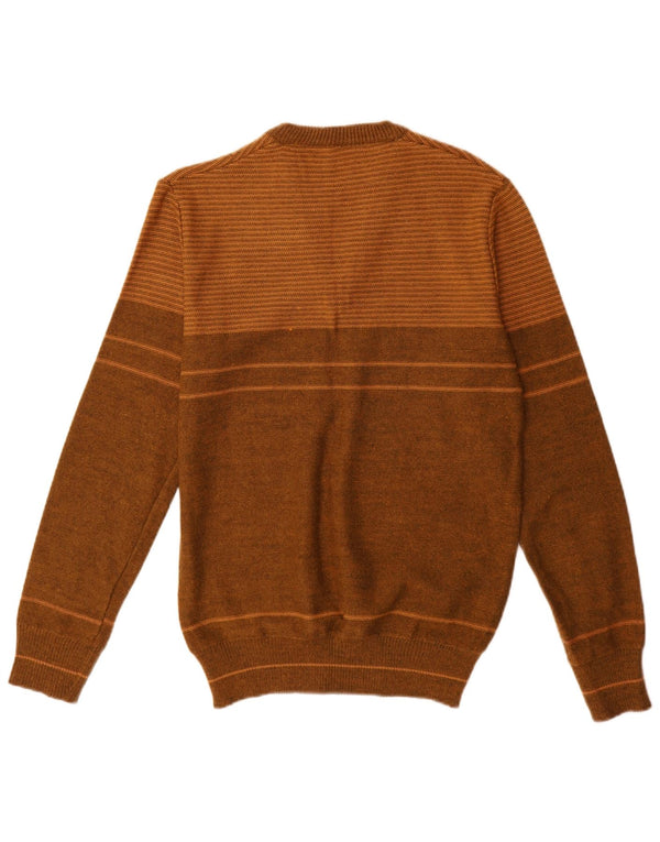 Vintage Mens V-Neck Jumper Sweater Medium Brown Striped Acrylic