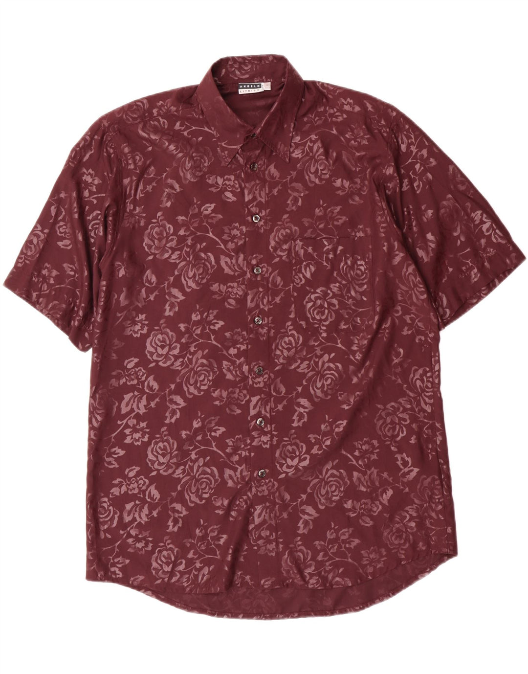 Angelo Litrico Mens Short Sleeve Shirt Size 39/40 Medium Burgundy Floral