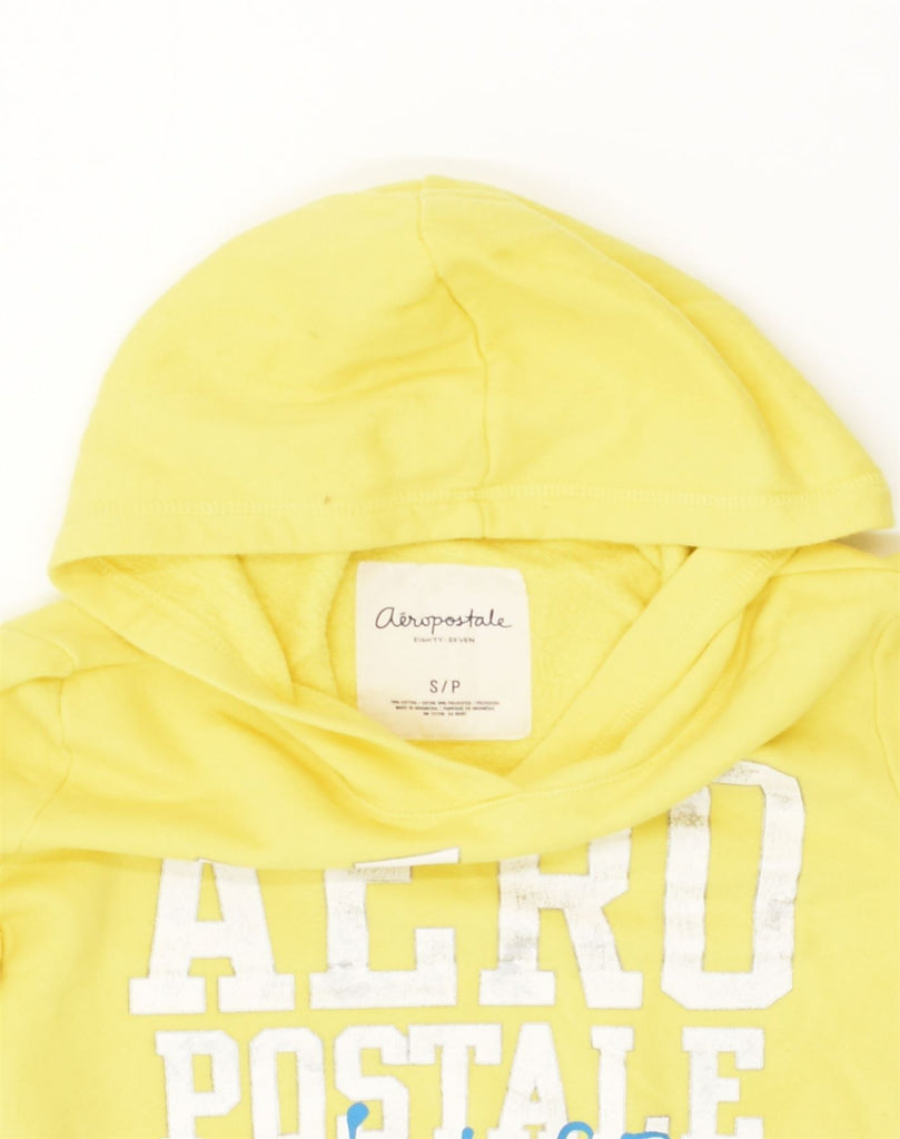 AEROPOSTALE Womens Graphic Hoodie Jumper UK 10 Small Yellow Cotton | Vintage Aeropostale | Thrift | Second-Hand Aeropostale | Used Clothing | Messina Hembry 