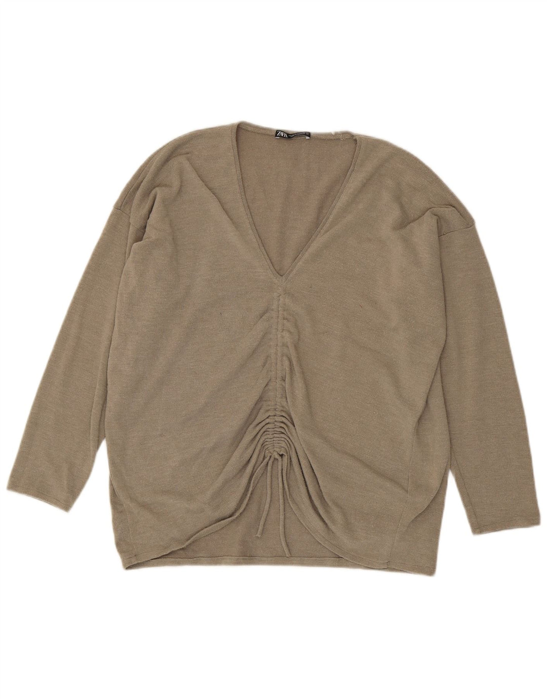 Zara Womens Oversized Top Long Sleeve UK 12 Medium Beige Polyester