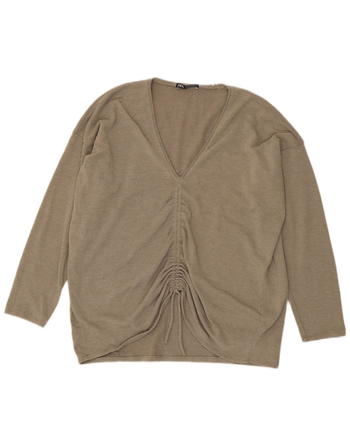 Zara Womens Oversized Top Long Sleeve UK 12 Medium Beige Polyester