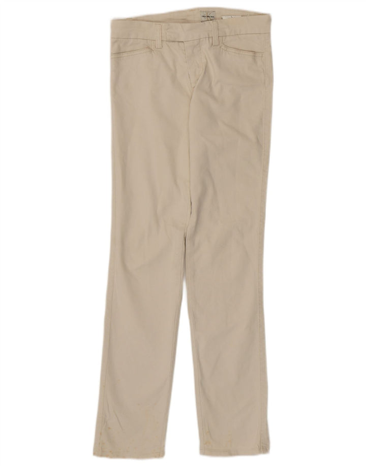 CALVIN KLEIN Womens Straight Casual Trousers W27 L30 Off White Cotton