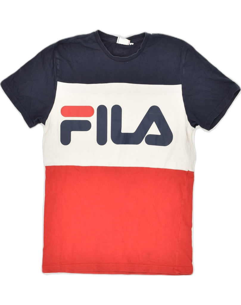 FILA Mens Graphic T-Shirt Top Small Red Colourblock Cotton | Vintage Fila | Thrift | Second-Hand Fila | Used Clothing | Messina Hembry 