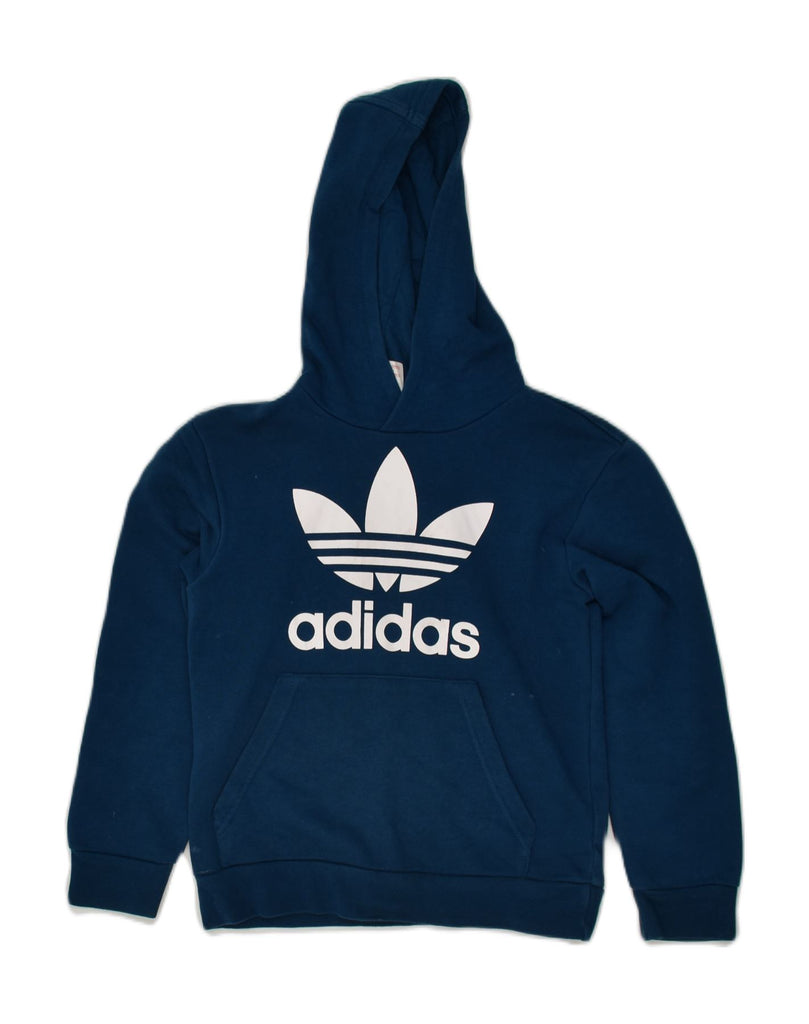 ADIDAS Girls Graphic Hoodie Jumper 7-8 Years Navy Blue Cotton | Vintage Adidas | Thrift | Second-Hand Adidas | Used Clothing | Messina Hembry 