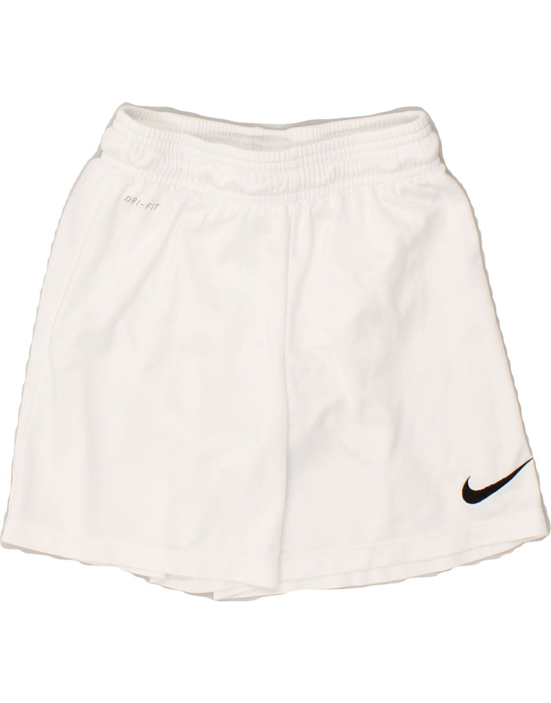 NIKE Boys Dri Fit Graphic Sport Shorts 8-9 Years Small White | Vintage Nike | Thrift | Second-Hand Nike | Used Clothing | Messina Hembry 