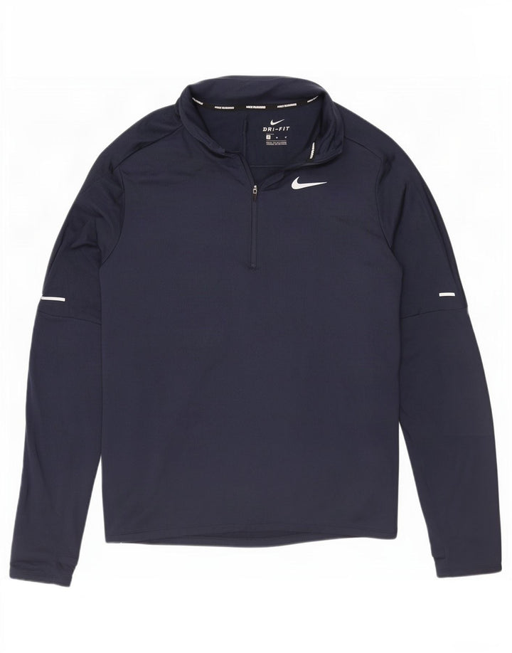 Nike Mens Dri Fit Zip Neck Top Long Sleeve Medium Navy Blue Polyester