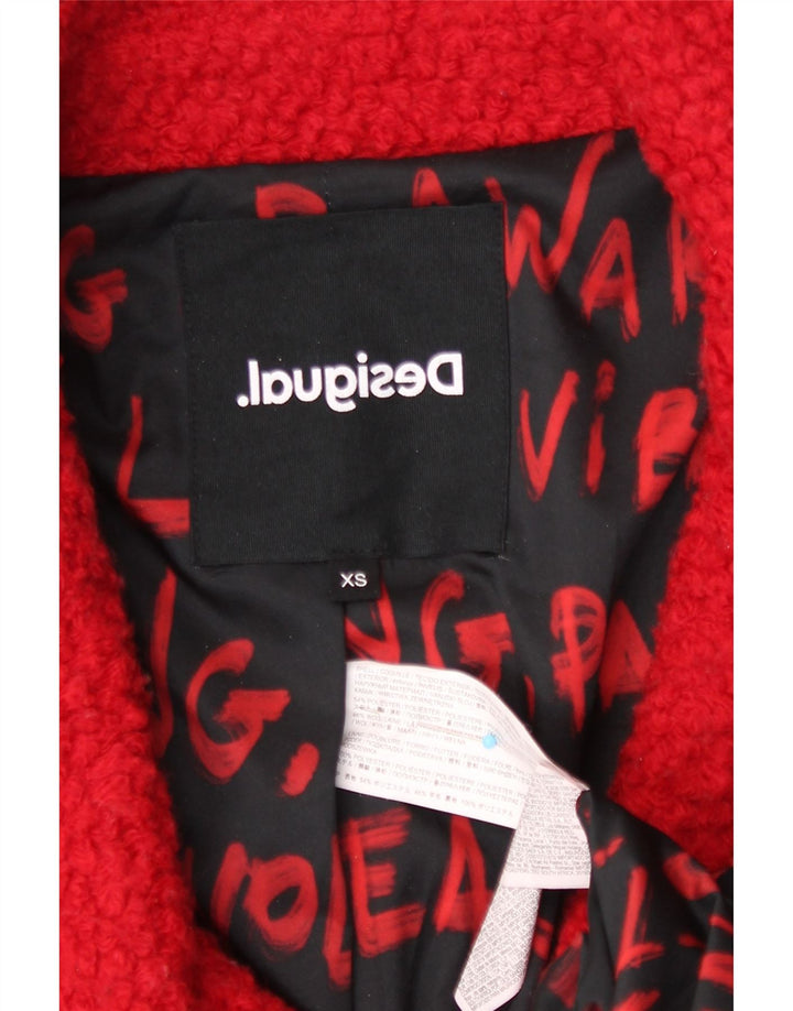 Desigual Womens Oversized Double Breasted Coat UK 6 XS Red Polyester