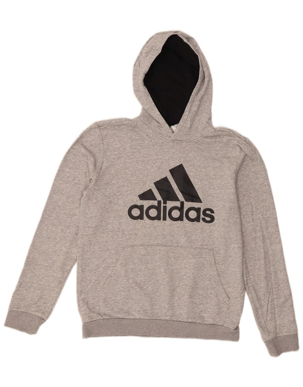 Adidas Boys Graphic Hoodie Jumper 15-16 Years Grey Cotton