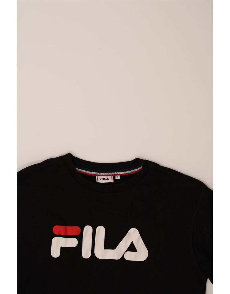 FILA Mens Graphic Sweatshirt Jumper Small Black Vintage Fila and Second-Hand Fila from Messina Hembry 