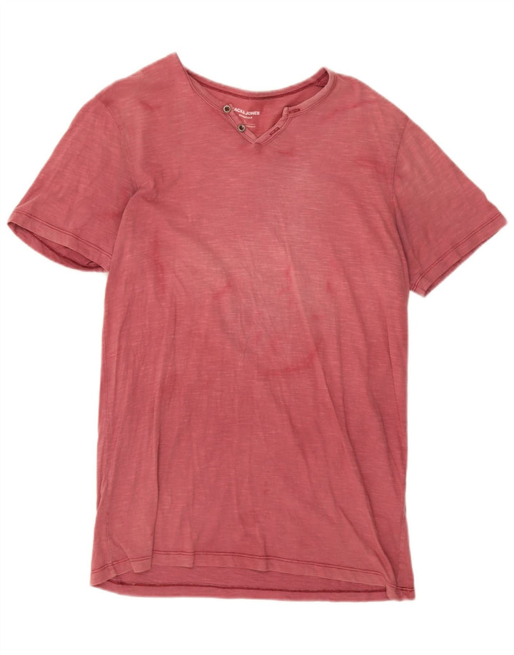 Jack & Jones Mens T-Shirt Top Large Pink Flecked Cotton
