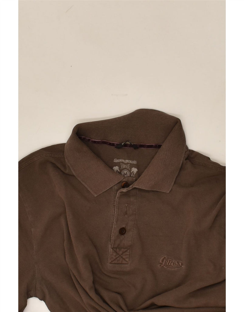 GUESS Mens Long Sleeve Polo Shirt Medium Brown Cotton | Vintage Guess | Thrift | Second-Hand Guess | Used Clothing | Messina Hembry 