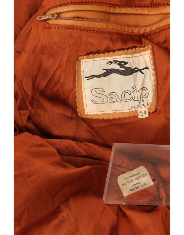 VINTAGE Mens Leather Coat IT 54 2XL Brown Leather