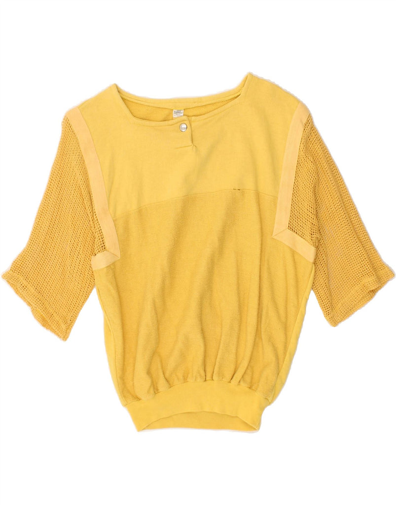 VINTAGE Womens Short Sleeve Sweatshirt Jumper UK 14 Large Yellow Cotton Vintage Vintage and Second-Hand Vintage from Messina Hembry 