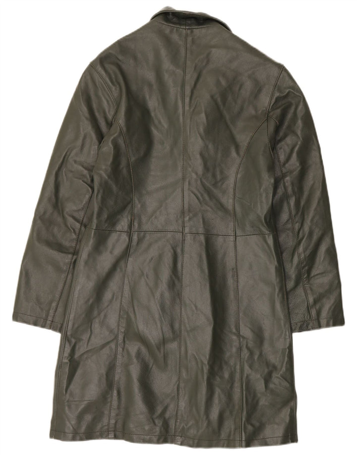 Vintage Womens Leather Coat UK 14 Medium Khaki Leather