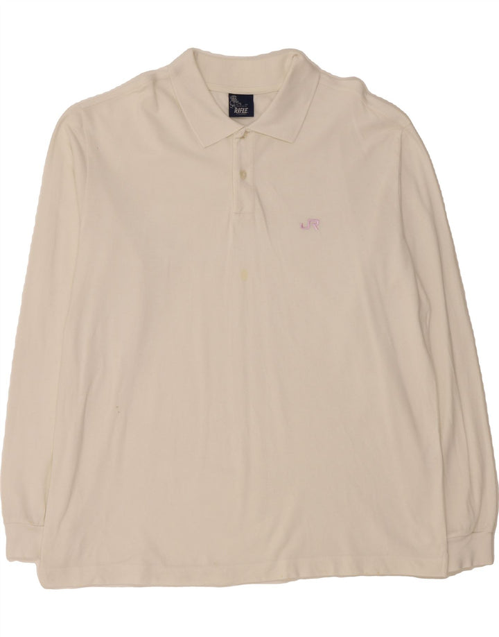 RIFLE Mens Long Sleeve Polo Shirt 2XL White Cotton Vintage Rifle and Second-Hand Rifle from Messina Hembry 