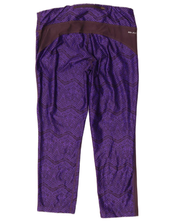 Nike Womens Dri Fit Crop Tracksuit Trousers UK 14 Large Purple Colourblock