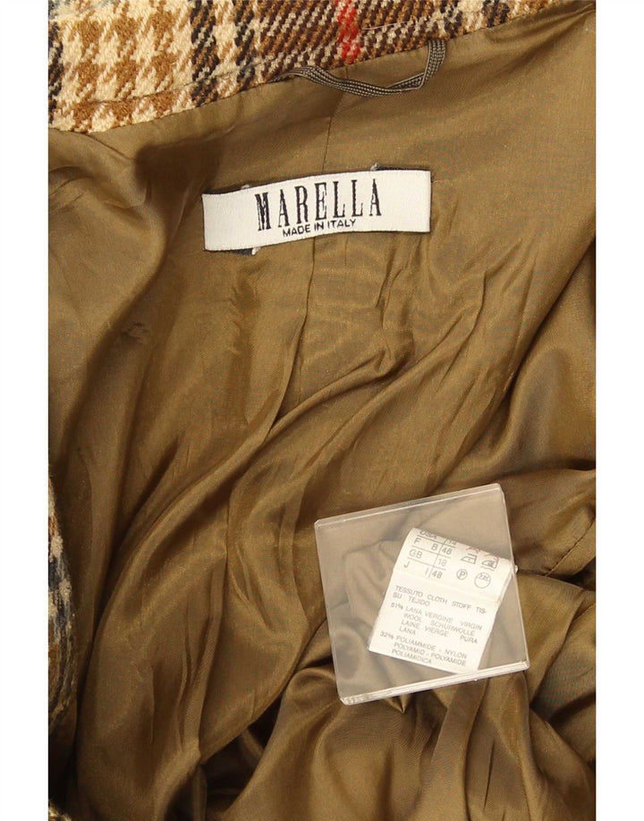 Marella Womens 2 Button Blazer Jacket UK 18 XL Brown Check Wool