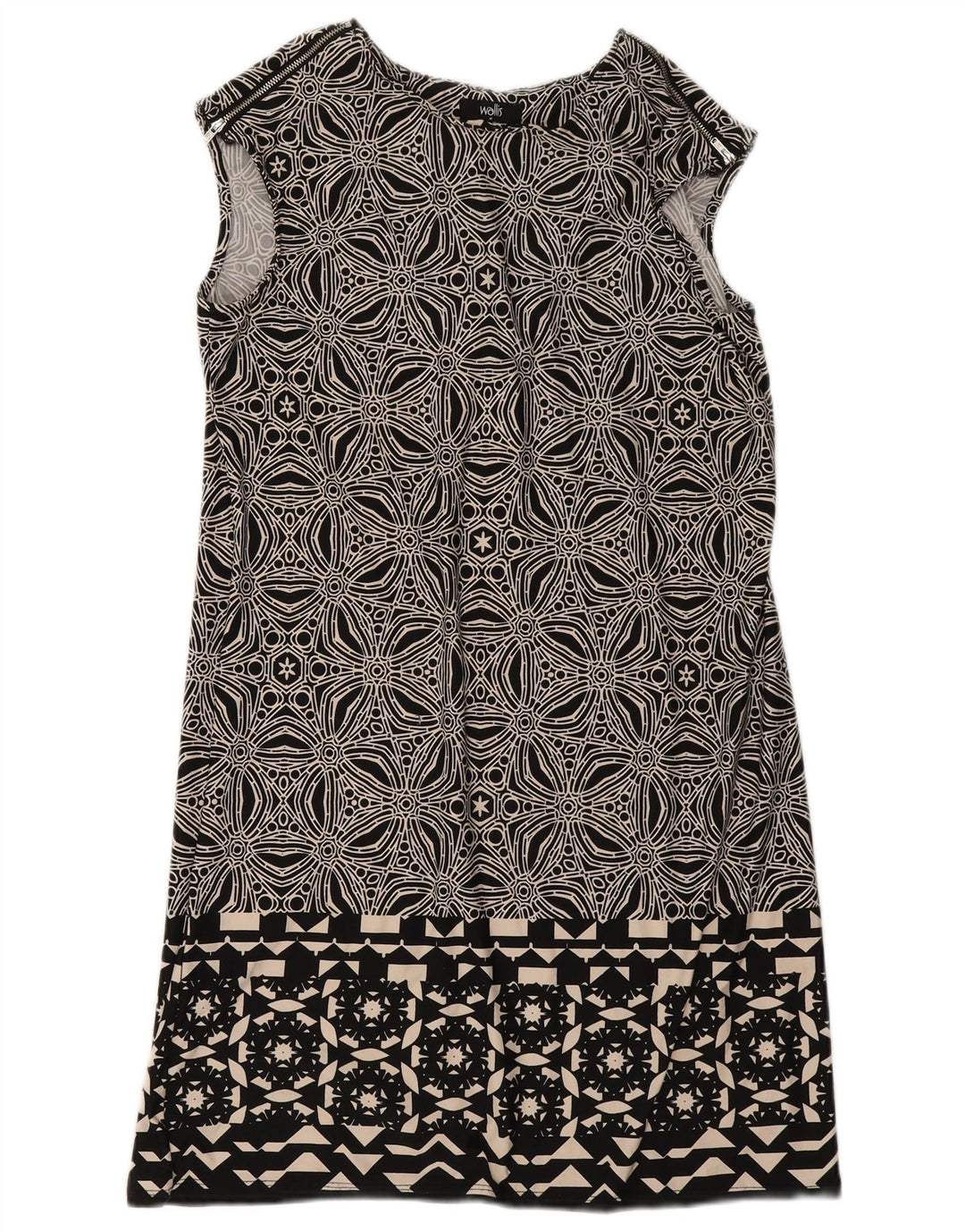 Wallis Womens Sleeveless Shift Dress UK 12 Medium Black Geometric Polyester