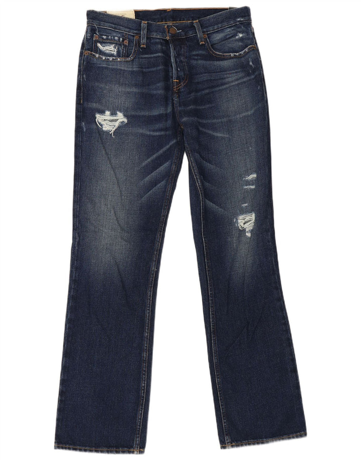 Hollister Mens Distressed Bootcut Jeans W32 L32 Blue Cotton