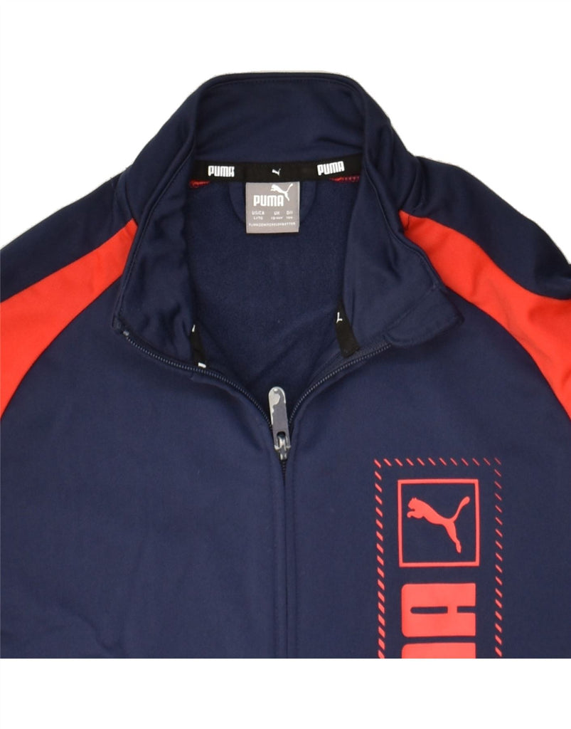 PUMA Boys Graphic Tracksuit Top Jacket 13-14 Years Navy Blue Colourblock | Vintage Puma | Thrift | Second-Hand Puma | Used Clothing | Messina Hembry 