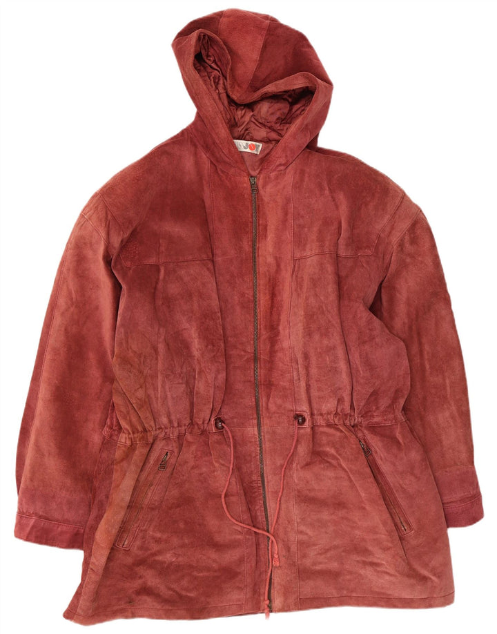 Miss Joy Womens Suede Overcoat EU 44 XL Burgundy Leather