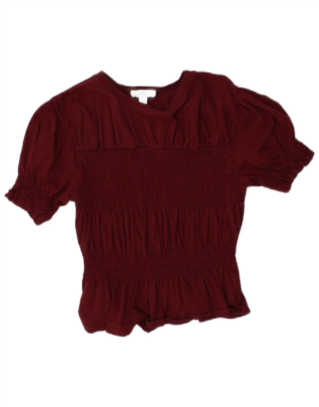 TOPSHOP Womens Crop Blouse Top UK 10 Small Burgundy Cotton