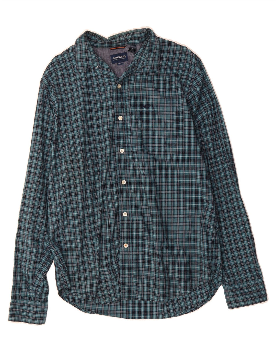 DOCKERS Mens Standard Fit Shirt Medium Blue Check Cotton Vintage Dockers and Second-Hand Dockers from Messina Hembry 