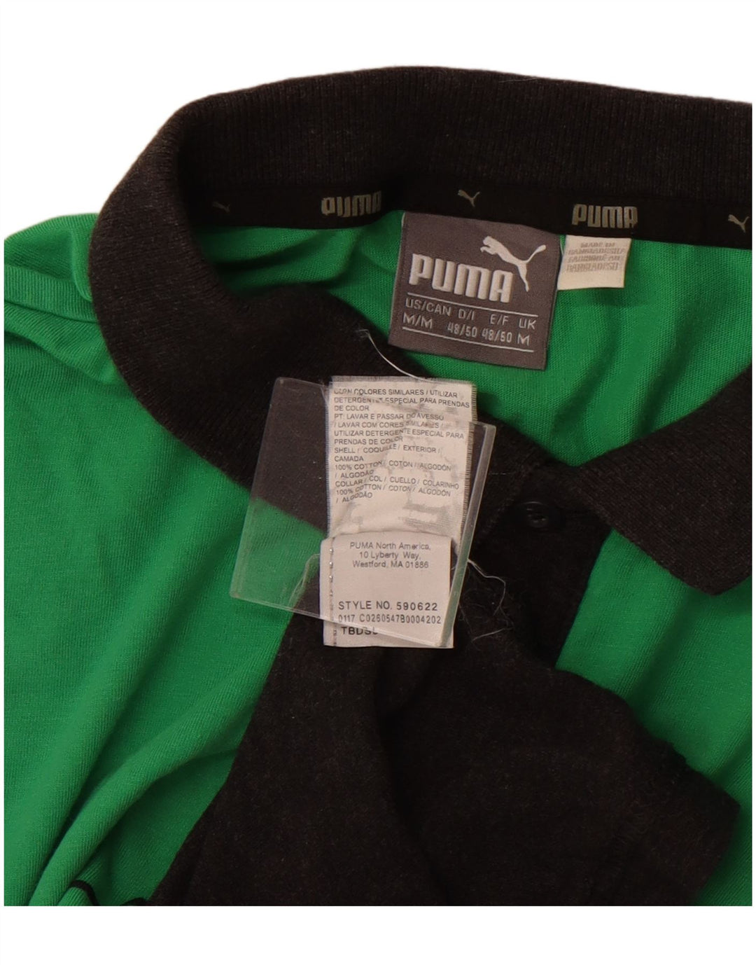 Puma Mens Polo Shirt Medium Green Colourblock Cotton