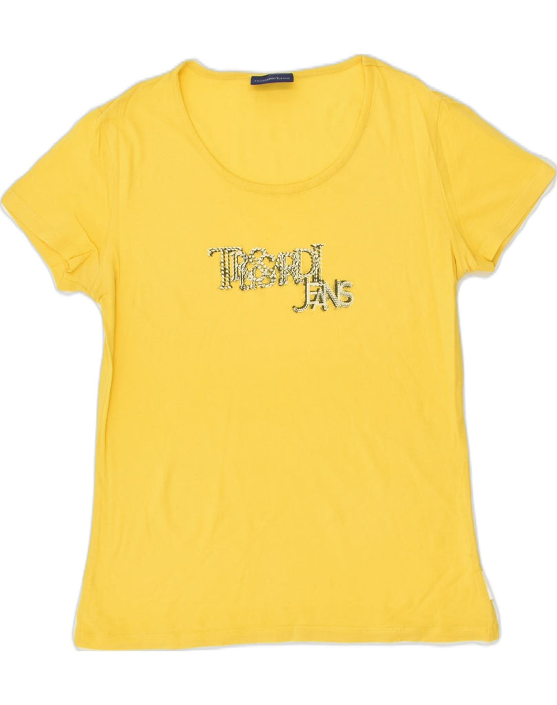 TRUSSARDI JEANS Girls Graphic T-Shirt Top 13-14 Years Large Yellow | Vintage Trussardi Jeans | Thrift | Second-Hand Trussardi Jeans | Used Clothing | Messina Hembry 