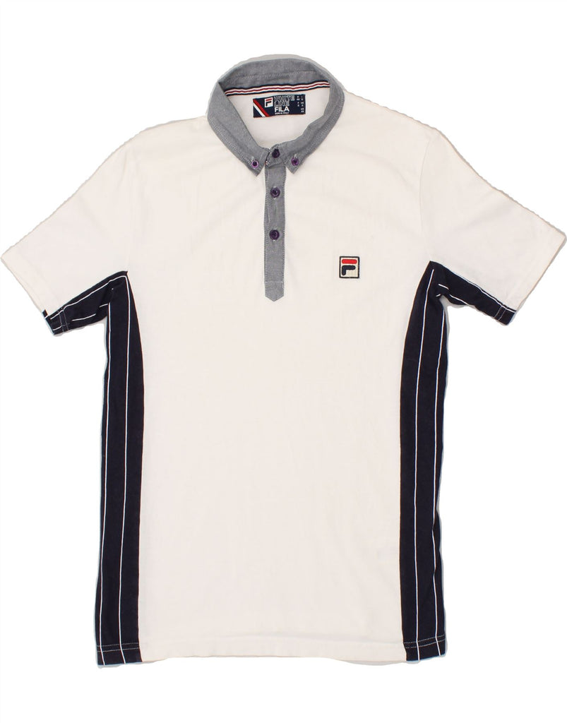 FILA Mens Polo Shirt Small White Colourblock Cotton | Vintage Fila | Thrift | Second-Hand Fila | Used Clothing | Messina Hembry 