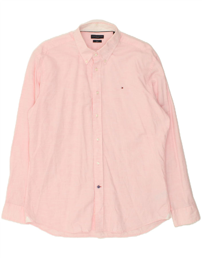 TOMMY HILFIGER Mens Fitted Shirt Size 43 Large Pink Cotton | Vintage Tommy Hilfiger | Thrift | Second-Hand Tommy Hilfiger | Used Clothing | Messina Hembry 