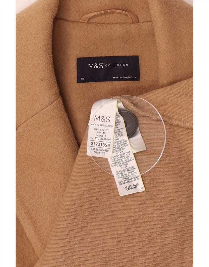 Marks & Spencer Womens Overcoat UK 12 Medium Brown Polyester