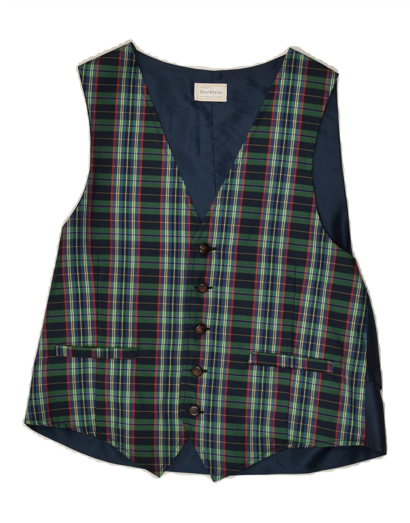 BARBISIO Mens Waistcoat Small Green Check Silk | Vintage Barbisio | Thrift | Second-Hand Barbisio | Used Clothing | Messina Hembry 