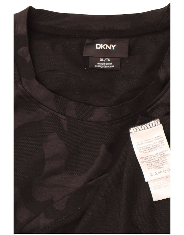 DKNY Mens T-Shirt Top XL Black Camouflage Polyester