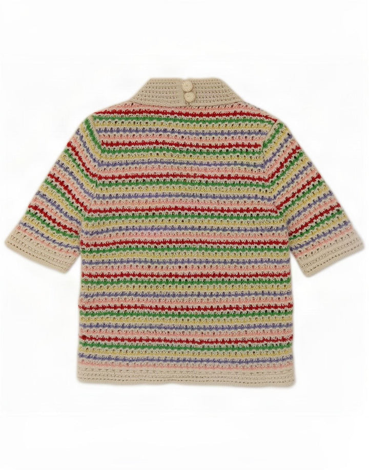 Zara Womens Crochet Crop Top UK 12 Medium Multicoloured Striped Cotton