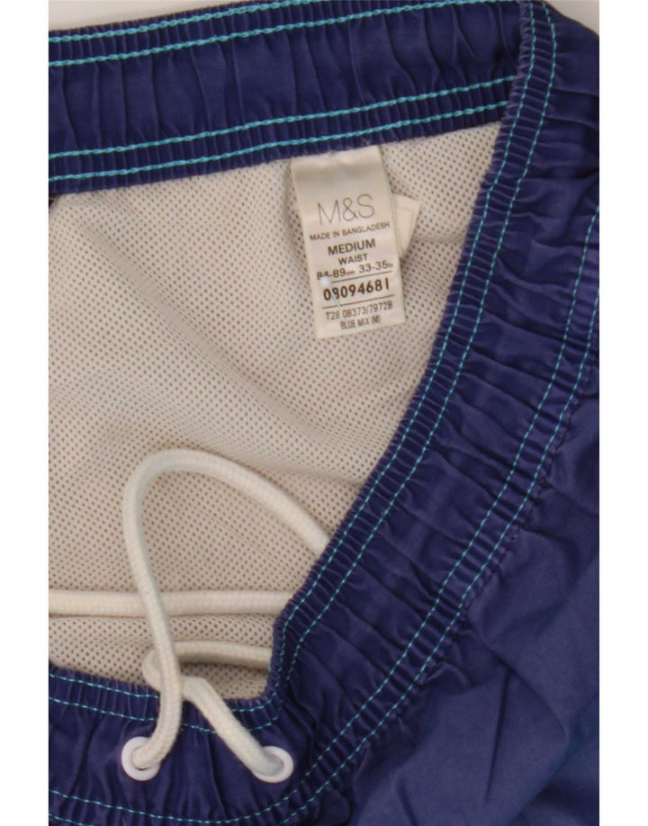 Marks & Spencer Mens Swimming Shorts Medium Blue Colourblock Polyester