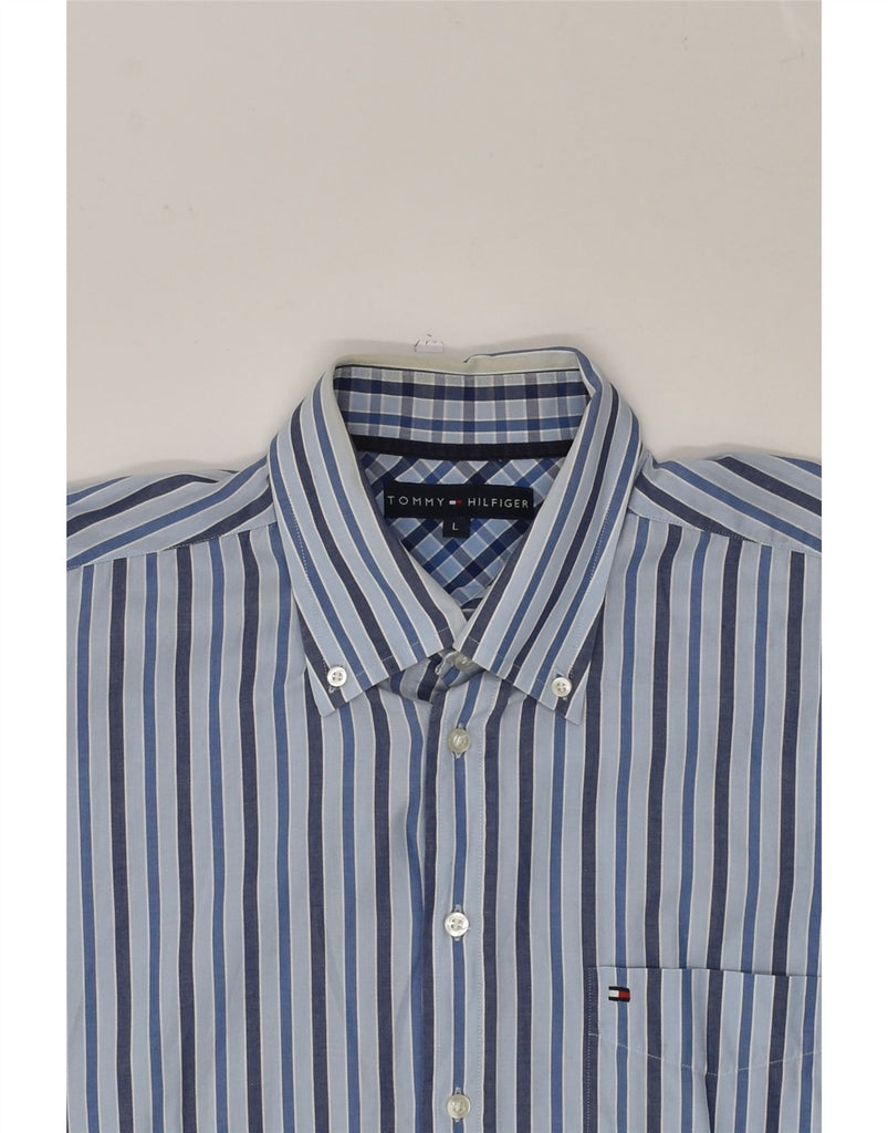 TOMMY HILFIGER Mens Shirt Large Blue Striped Cotton | Vintage Tommy Hilfiger | Thrift | Second-Hand Tommy Hilfiger | Used Clothing | Messina Hembry 