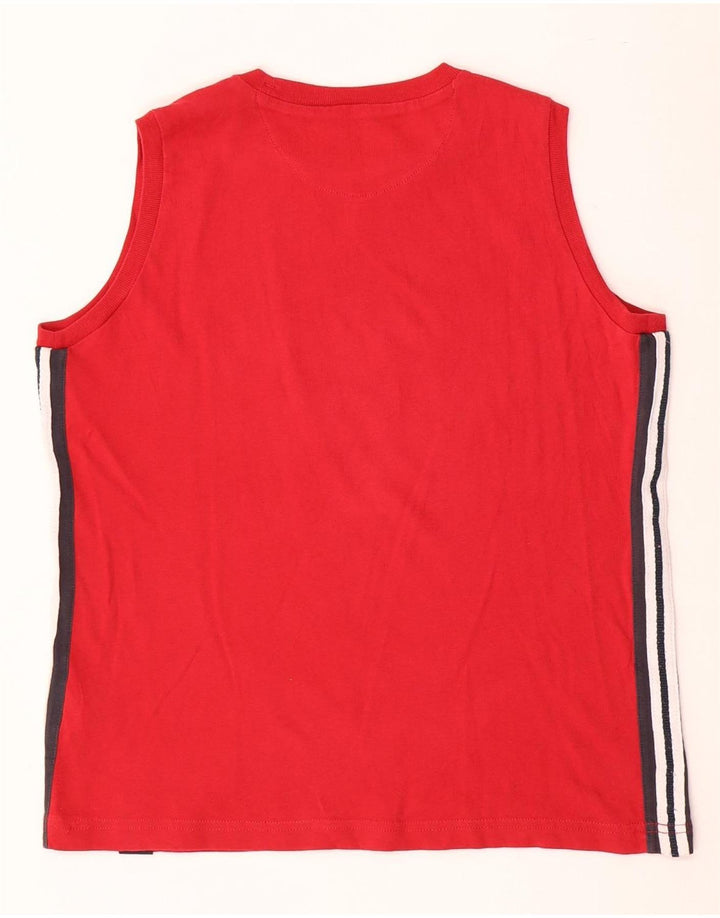CHAMPION Boys Graphic Vest Top 11-12 Years Large Red Colourblock Cotton