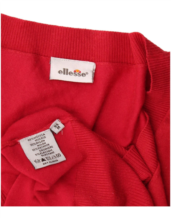 Ellesse Womens V-Neck Jumper Sweater UK 12 Medium Red Viscose