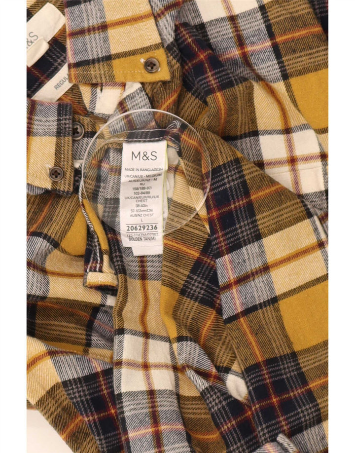 Marks & Spencer Mens Regular Fit Flannel Shirt Medium Yellow Check Cotton