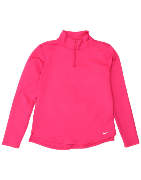 Nike Womens Zip Neck Pullover Tracksuit Top UK 14 Medium Pink